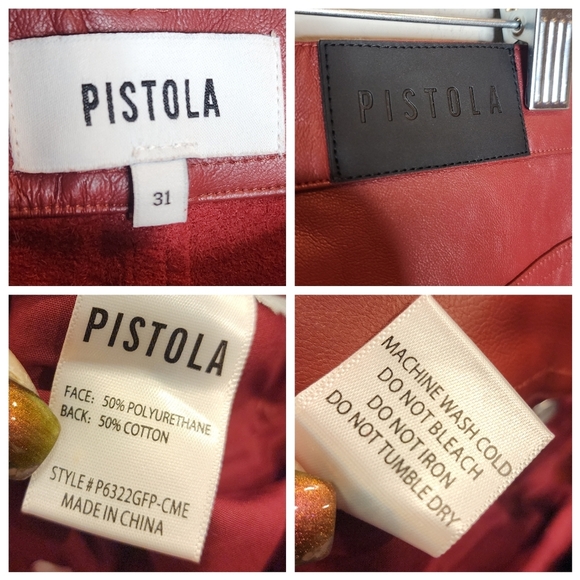 NWT Pistola Red Faux Leather Cassie High Rise Straight Pant Carmine Size 31 (12) - Picture 3 of 16